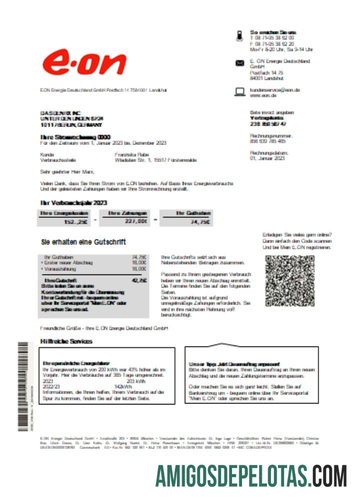 Alemanha E.ON Energie Electricity Utility Business Bill SCR exemplo real